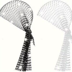 2pcs Sparkly Rhinestone Mesh Head Scarf & Headband